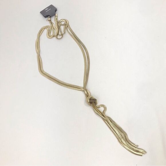 Express Gold Multi Strand Low Knot Flexible Ribbed Contemporary Necklace NEW - Picture 9 of 14